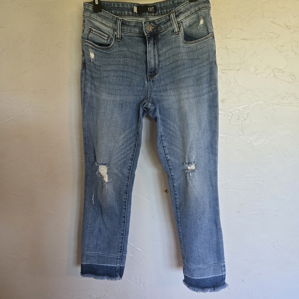 Kut From The Kloth Womens Size 4 Jeans Fringe Bottom Distressed Straight